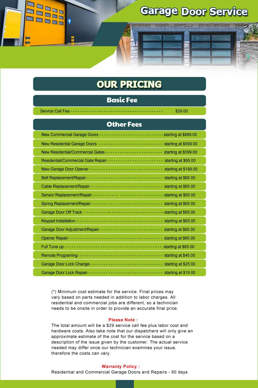 Garage Door 24 Hours Repairs Reston, VA 571-620-0016 - price-list-01