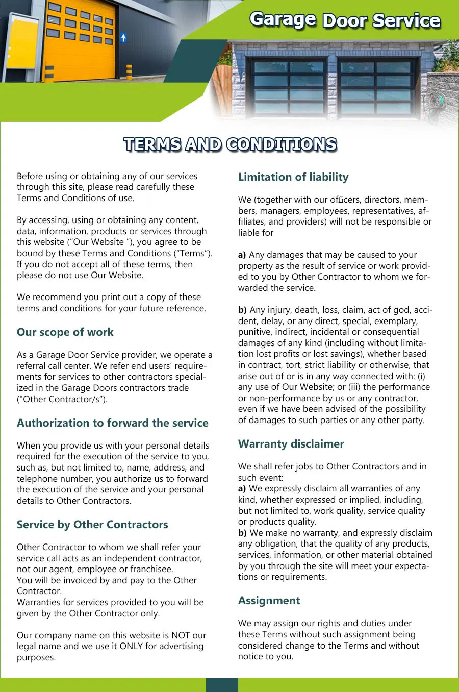 Garage Door 24 Hours Repairs Reston, VA 571-620-0016 - terms01